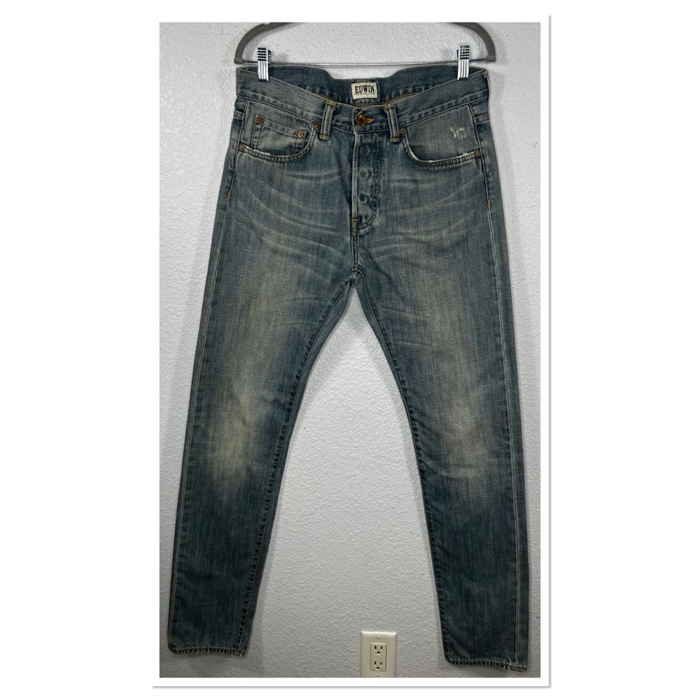 Edwin ED 80 Slim Jeans Vintage-Inspired Distressing Sz 32/34 Shell 100% Cotton